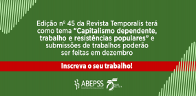 Revista Temporalis anuncia datas e tema da edição de nº 45 do periódico